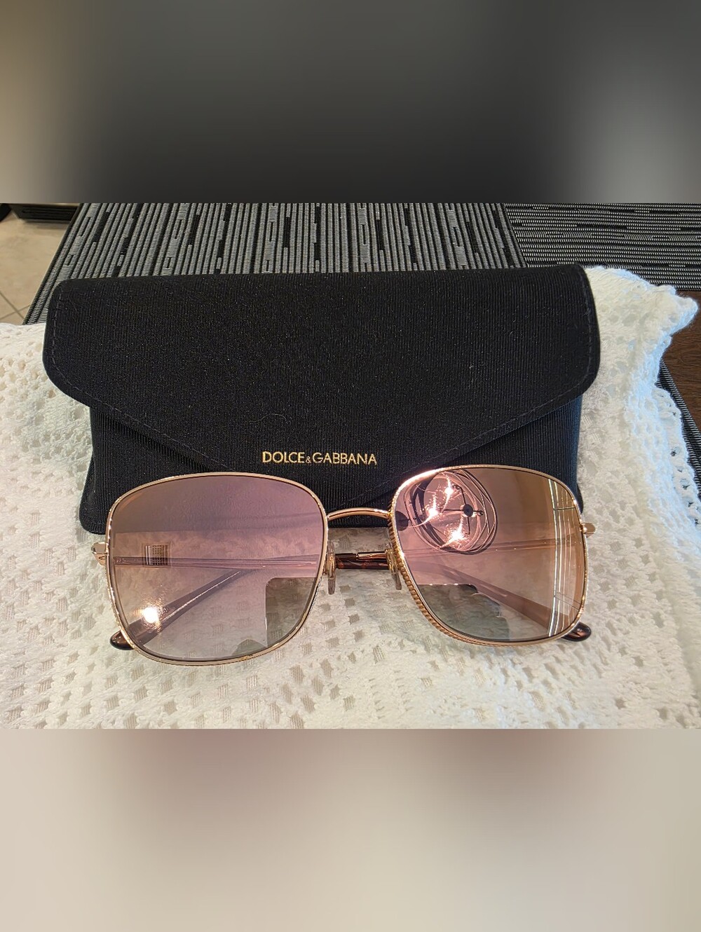 Dolce & Gabbana Women's Rose Gold Sunglasses with Pink Lenses